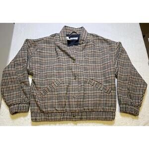 Old Navy Houndstooth Check Bomber Jacket Large Tan Brown 752102 Full Zip